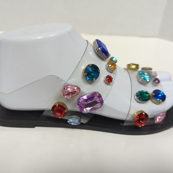 Steve Madden Runway Clear Lucite Slides Jeweled Rhinestone Y2K Bling - Picture 5 of 9